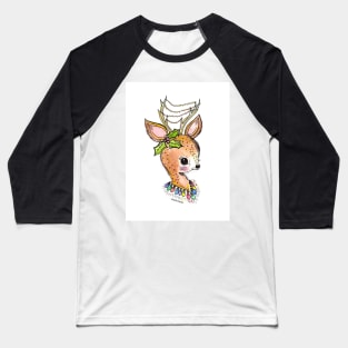 Kitschy Reindeer Illustration by Ash Claise Baseball T-Shirt